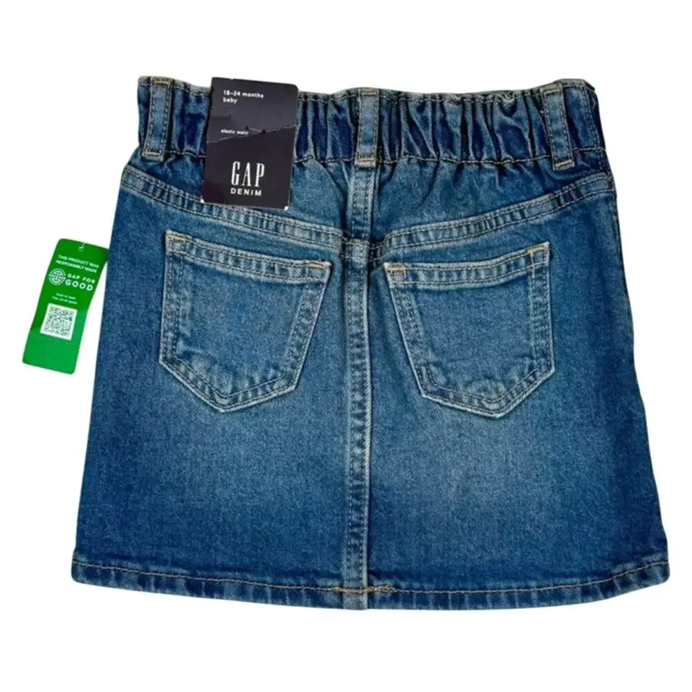 Gap Denim Mini Skirt Medium Blue Wash Elastic Waist  Baby 18–24 Months